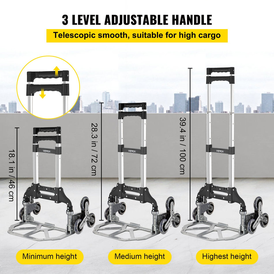 Stair Climbing Cart 154 X 106 Folding Hand Truck 176 Lbs Weight Capacity Aluminum Alloy Hand Cart With 6 Crystal Castors Suitable For Carry Luggage Shopping Groceries Transport Goods