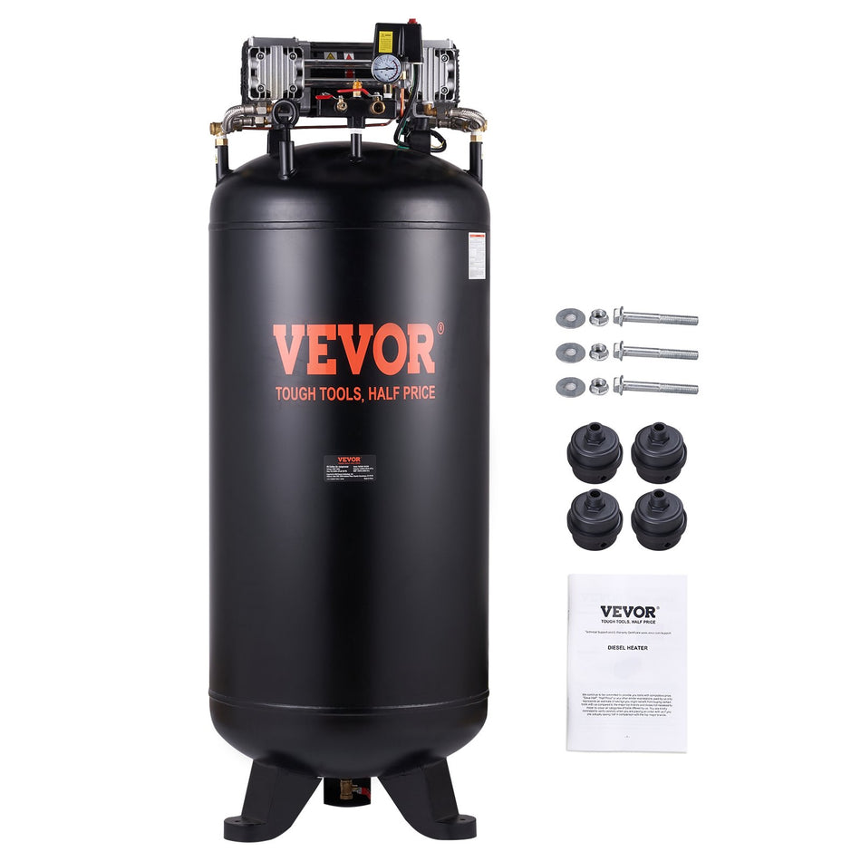 80 Gallon Air Compressor 65Hp 155Scfm90 Psi 2 Stage 145Psi Oil Free Stationary Air Compressor Tank 86Db Ultra Quiet Compressor For Industrial Manufacturing Construction Sites Auto Repair