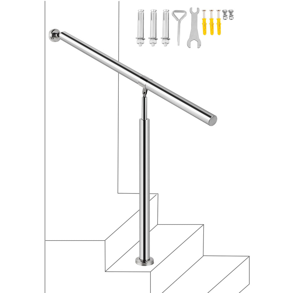 Step Handrail 304 Stainless Steel Stair Railing 1 2 Step For Indoor And Outdoor Adjustable Metal Hand Rails For Steps 315X354 Inch Silver