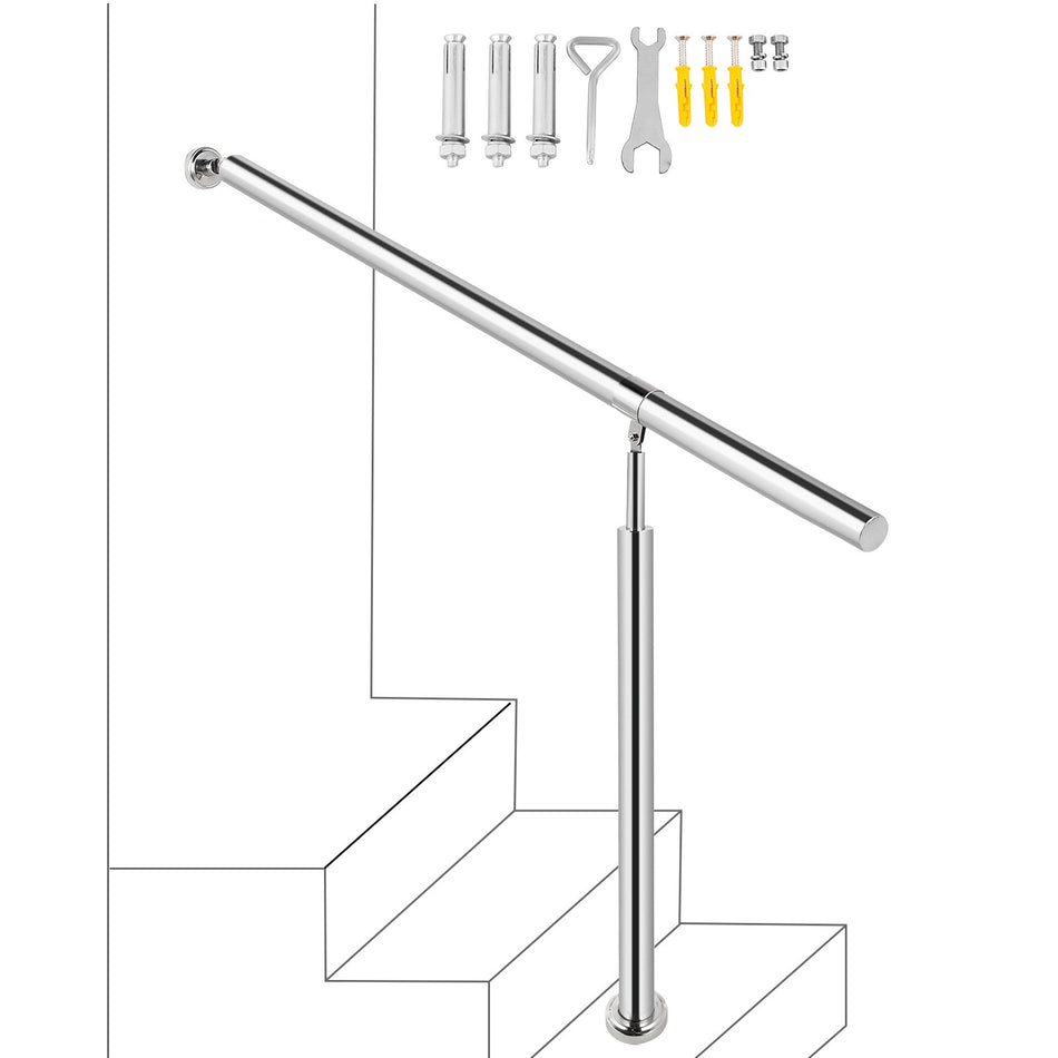 Step Handrail 304 Stainless Steel Stair Railing 3 4 Step For Indoor And Outdoor Adjustable Metal Hand Rails For Steps 59X354 Inch Silver