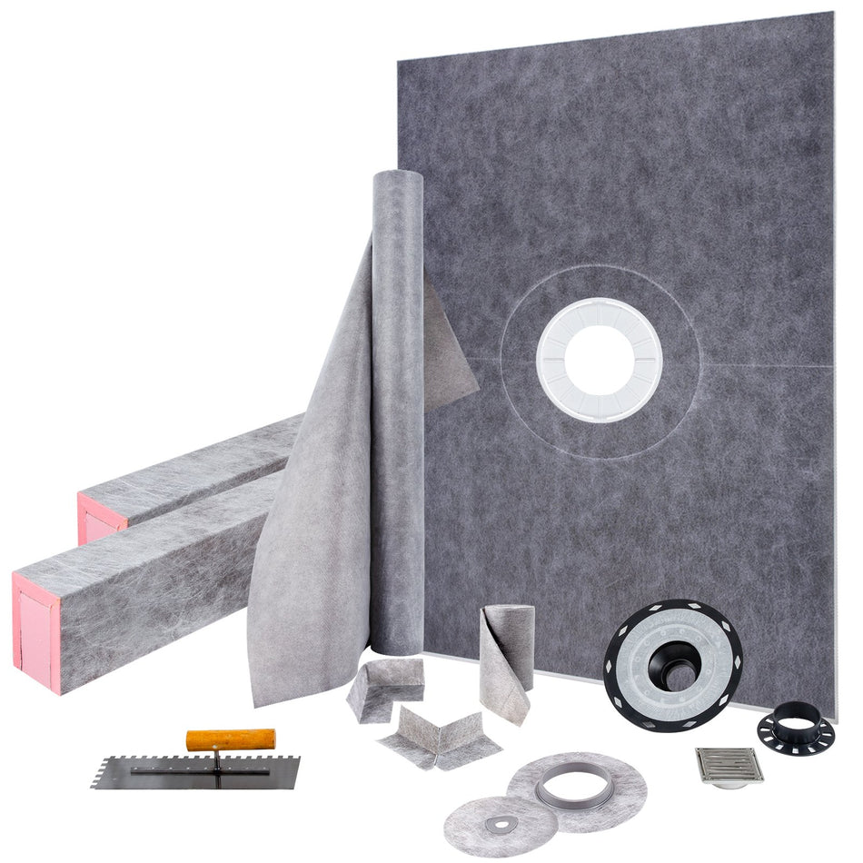 Shower Curb Kit 38X60 Watertight Shower Curb Overlay With 4 Abs Offset Bonding Flange 4 Stainless Steel Grate 2 Cuttable Shower Curb And Trowel Shower Pan Slope Sticks Fit For Bathroom