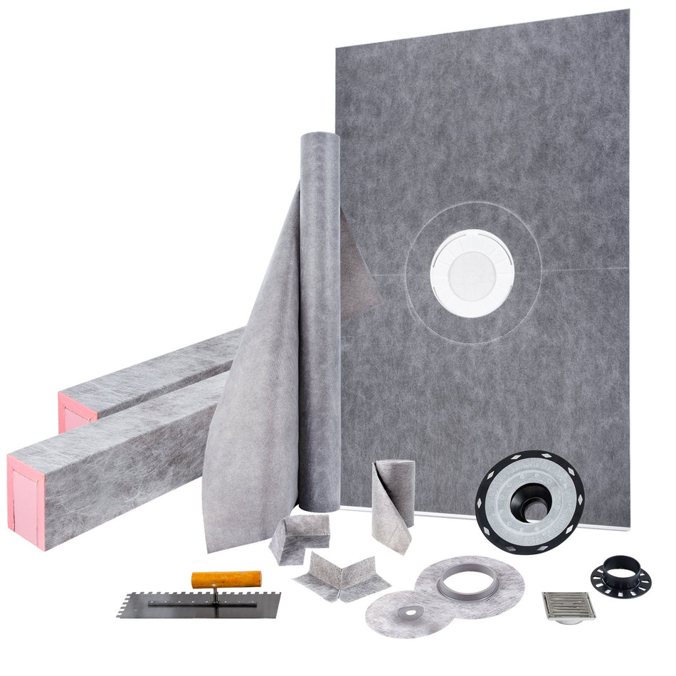 Shower Curb Kit 48X72 Watertight Shower Curb Overlay With 4 Pvc Central Bonding Flange 4 Stainless Steel Grate 2 Cuttable Shower Curb And Trowel Shower Pan Slope Sticks Fit For Bathroom