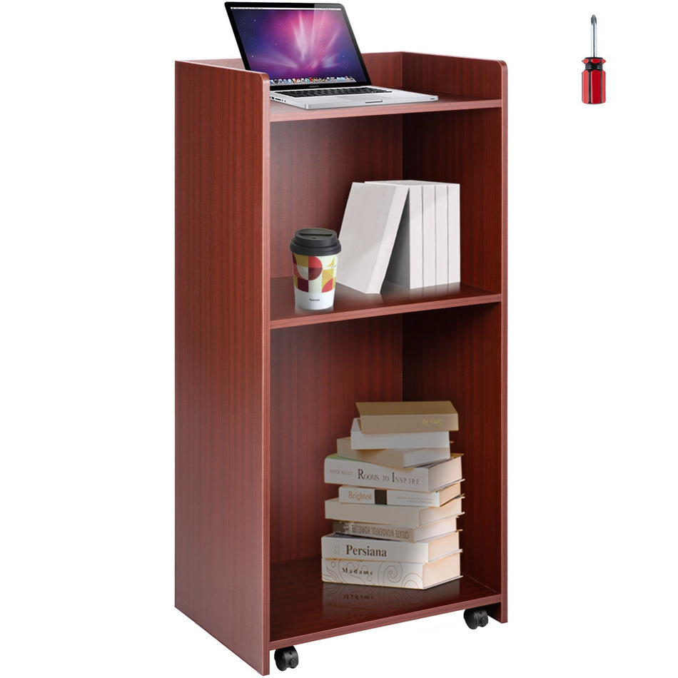 Wood Podium 236 X 472 Lecterns And Podiums W 4 Rolling Wheels Baffle Plate Shelf Easy Assembly Walnut Wood Lecterns For Church Office School Home