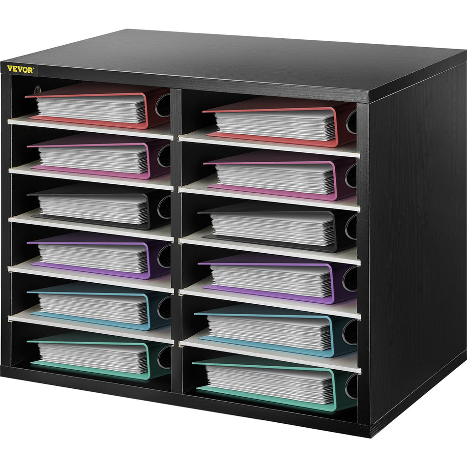 12 Compartments Wood Literature Organizer Adjustable Shelves Medium Density Fiberboard Mail Center Office Home School Storage For Files Documents Papers Magazines Burlywood