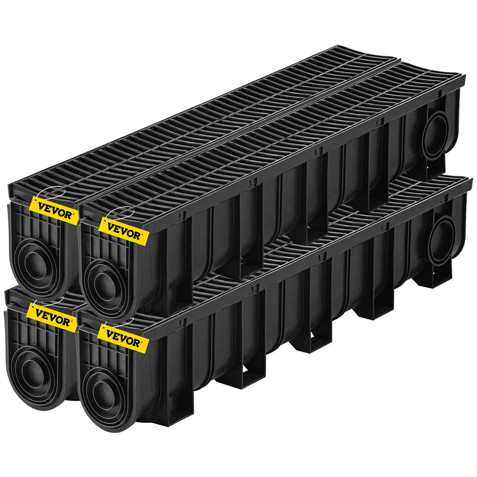 Trench Drain System Channel Drain With Plastic Grate 59X75 Inch Hdpe Drainage Trench Black Plastic Garage Floor Drain 4X39 Trench Drain Grate With 4 End Caps For Garden Driveway 4 Pack