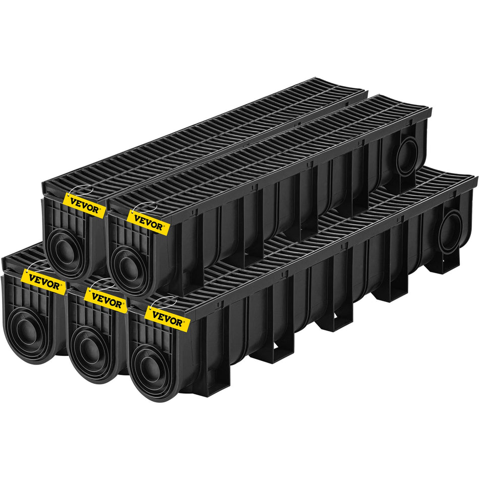 Trench Drain System Channel Drain With Plastic Grate 59X75 Inch Hdpe Drainage Trench Black Plastic Garage Floor Drain 5X39 Trench Drain Grate With 5 End Caps For Garden Driveway 5 Pack