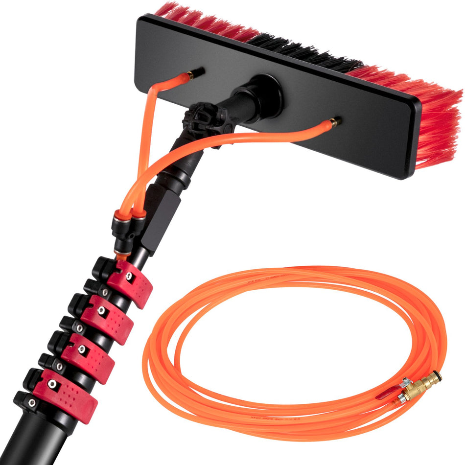 Water Fed Pole Kit 20Ft Length Water Fed Brush 6M Water Fed Cleaning System Aluminum Outdoor Window Cleaner W 17Ft Hose Cleaning And Washing Tool For Window Glass Solar Panel