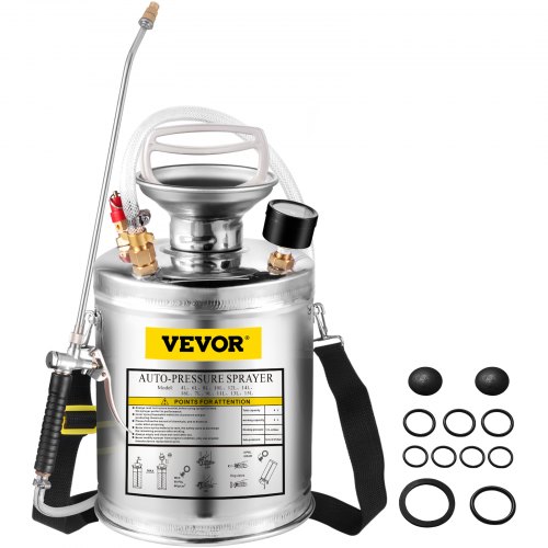 1Gal Stainless Steel Set With 12 Wand Handle 3Ft Reinforced Hose Hand Pump Sprayer With Pressure Gaugesafety Valve Adjustable Nozzle Suitable For Gardening And Sanitizing Silver