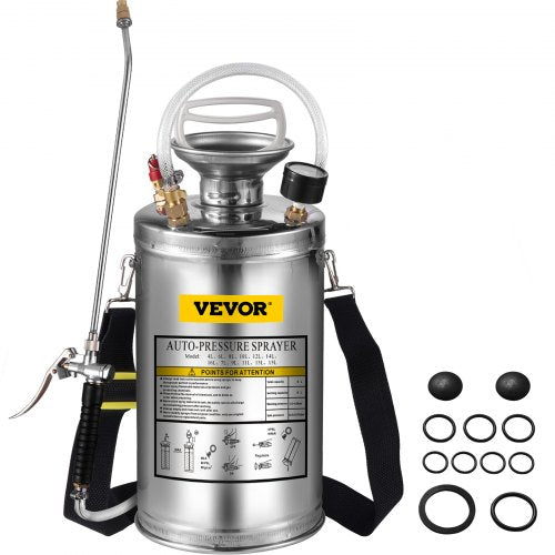 15Gal Stainless Steel Sprayer Set With 16 Wand Handle 33Ft Reinforced Hose Hand Pump Sprayer With Pressure Gaugesafety Valve Adjustable Nozzle Suitable For Gardening Sanitizing