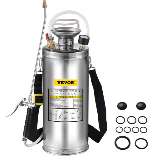 2Gal Stainless Steel Sprayer Set With 20 Wand Handle 3Ft Reinforced Hose Hand Pump Sprayer With Pressure Gaugesafety Valve Adjustable Nozzle Suitable For Gardening And Sanitizing