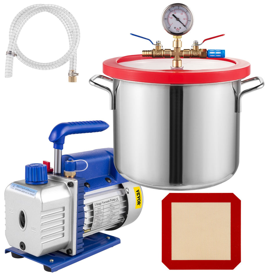 15 Gallon Vacuum Degassing Chamber Kit Stainless Steel Degassing Chamber 57L Vacuum Chamber Kit With 25 Cfm Vacuum Pump   Not For Wood Stabilizing