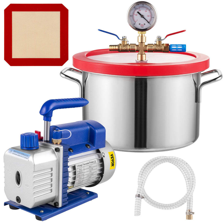 1 Gallon Vacuum Degassing Chamber Stainless Steel Degassing Chamber 38L Vacuum Chamber Kit With 3 Cfm Single Stage Vacuum Pump3Cfm Vacuum Pump 1 Gallon Vacuum Chamber