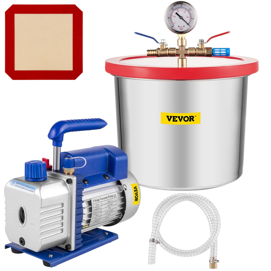 Vacuum Pump 2 Gallon Vacuum Chamber Silicone Expoxy Degassing With 4Cfm 13Hp Single Stage Vacuum Pump