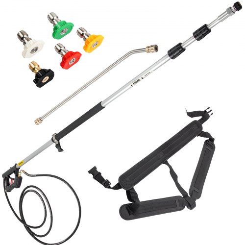 Telescoping Pressure Washer Wand 18Ft Length Adjustable Power Washer Extension Wand 4000Psi 9Gpm Power Cleaning Tools W Strap Belt 5 Nozzle Tips 38 14 Quick Connectors Silverblack