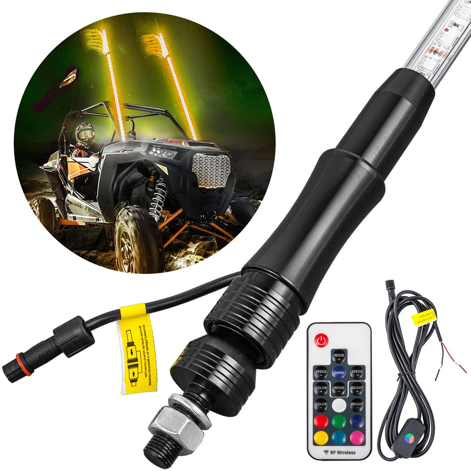1Pc 3Ft Led Whip Lights Rgb Color Lighted Whips For Utv Atv 20 Colors5 Levels23 Modes10 Speed Optionsweatherproofoff Road Whip Rf Wireless Remote For Utv Atv Polaris Accessories Rzr