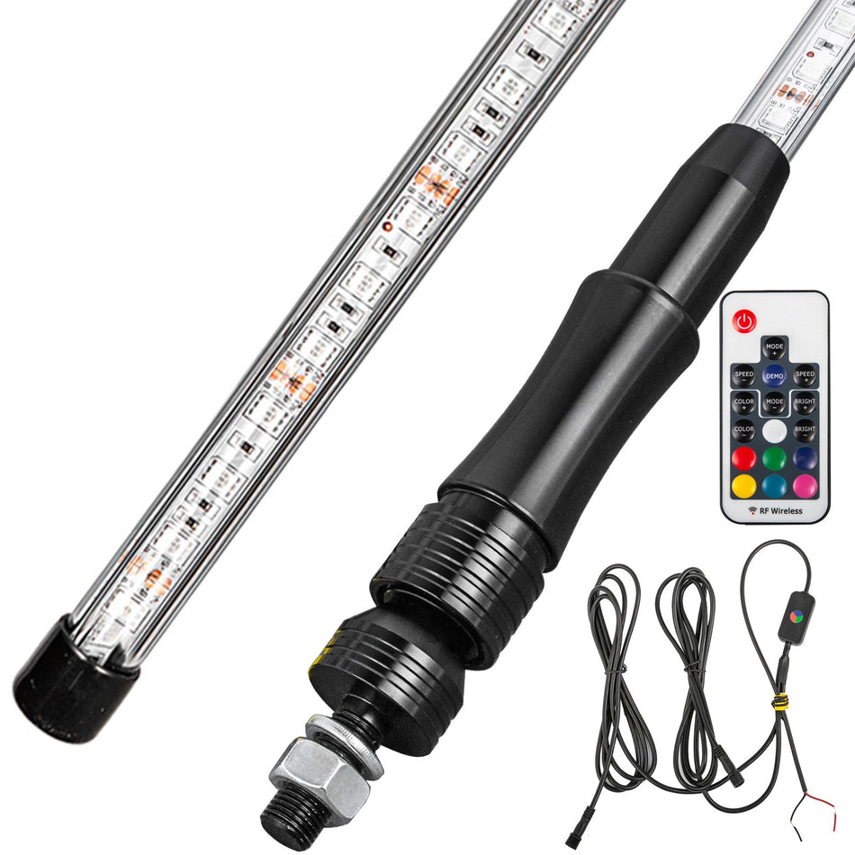 2Pc 3Ft Led Whip Lights Rgb Color Lighted Whips For Utv Atv 20 Colors5 Levels23 Modes10 Speed Optionsweatherproofoff Road Whip Rf Wireless Remote For Utv Atv Polaris Accessories Rzr