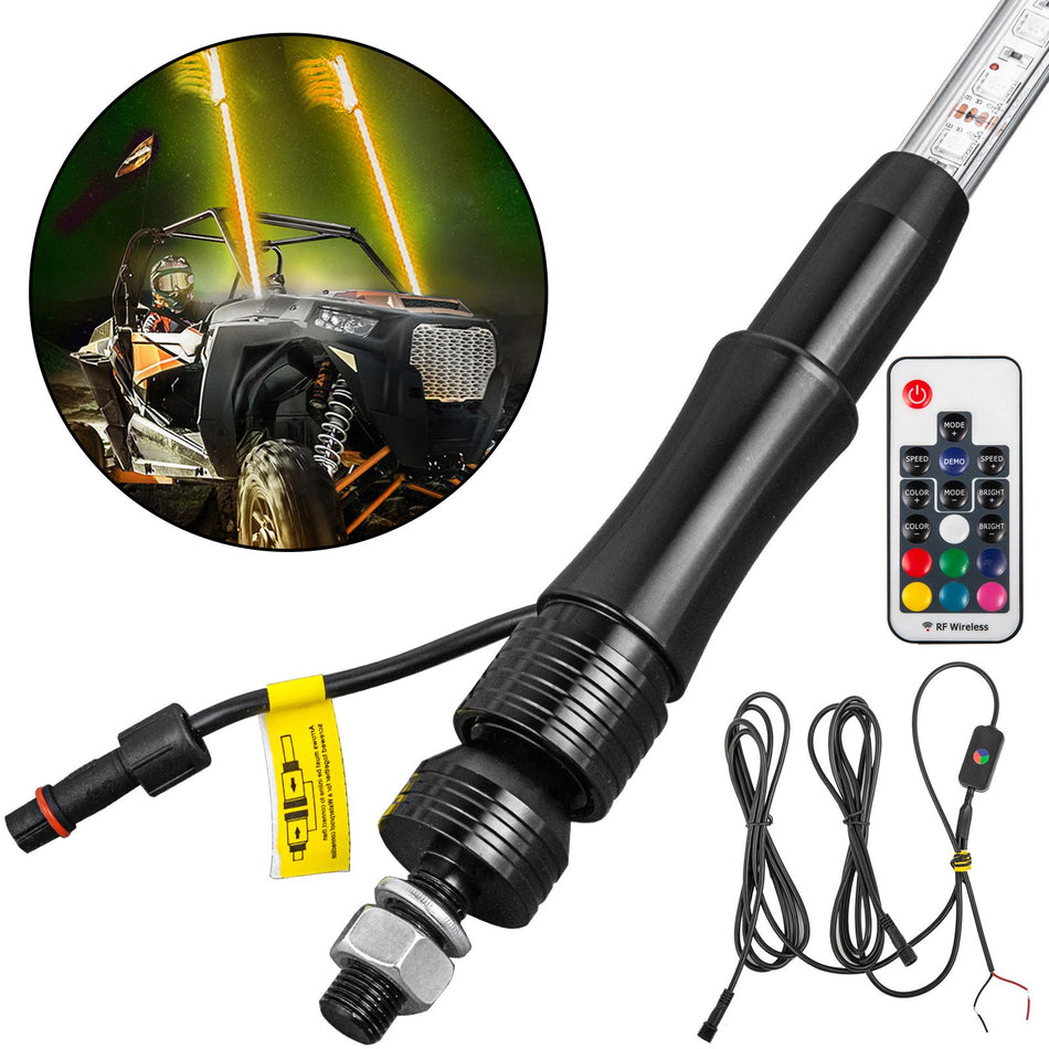 2Pc 5Ft Led Whip Lights Rgb Color Lighted Whips For Utv Atv 20 Colors5 Levels23 Modes10 Speed Optionsweatherproofoff Road Whip Rf Wireless Remote For Utv Atv Polaris Accessories Rzr