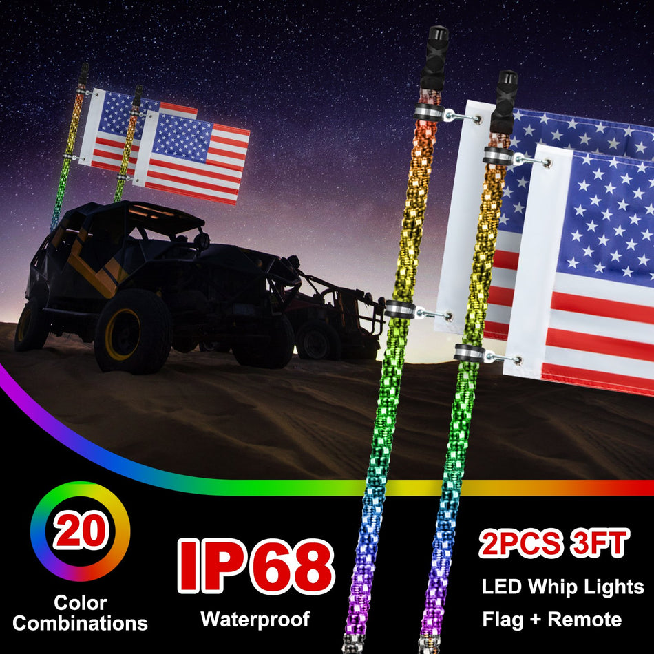 2Pc 3Ft 360Spiral Led Whip Lights Rgb Color Lighted Whips For Utv Atv 21 Modes20 Colors5 Levelsweatherproofoff Road Whip Rf Wireless Remote For Utv Atv Polaris Accessories Rzr