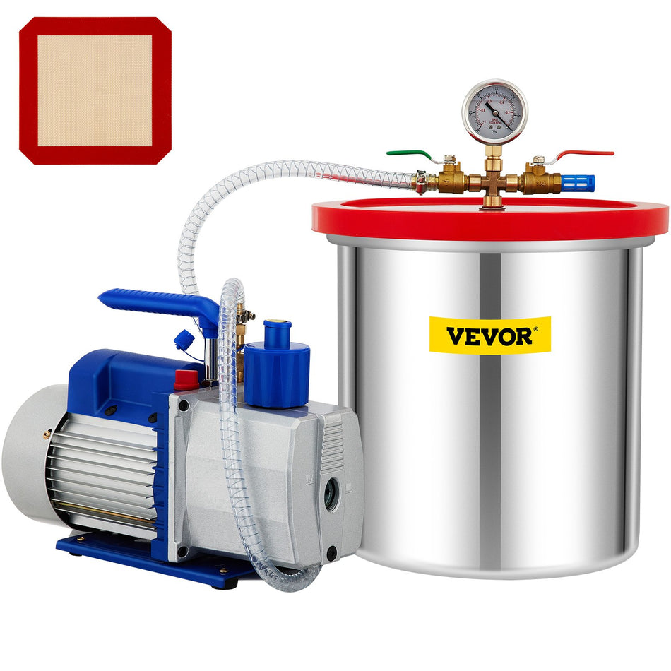 Vacuum Chamber With Pump 5 Gallon Chamber 7Cfm 34 Hp Dual Stage Rotary Vane Vacuum Pump 110V Hvac Air Tool Set For Stabilizing Wood Degassing Silicones Epoxies And Essential Oils