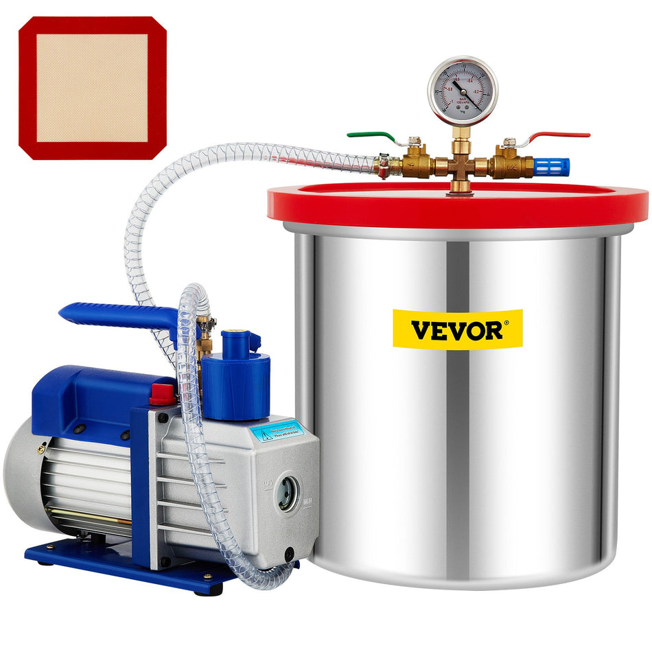 Vacuum Chamber With Pump 5 Gallon Chamber 5 Cfm 13 Hp Single Stage Rotary Vane Vacuum Pump 110 V Hvac Air Tool Set For Stabilizing Wood Degassing Silicones Epoxies And Essential Oils
