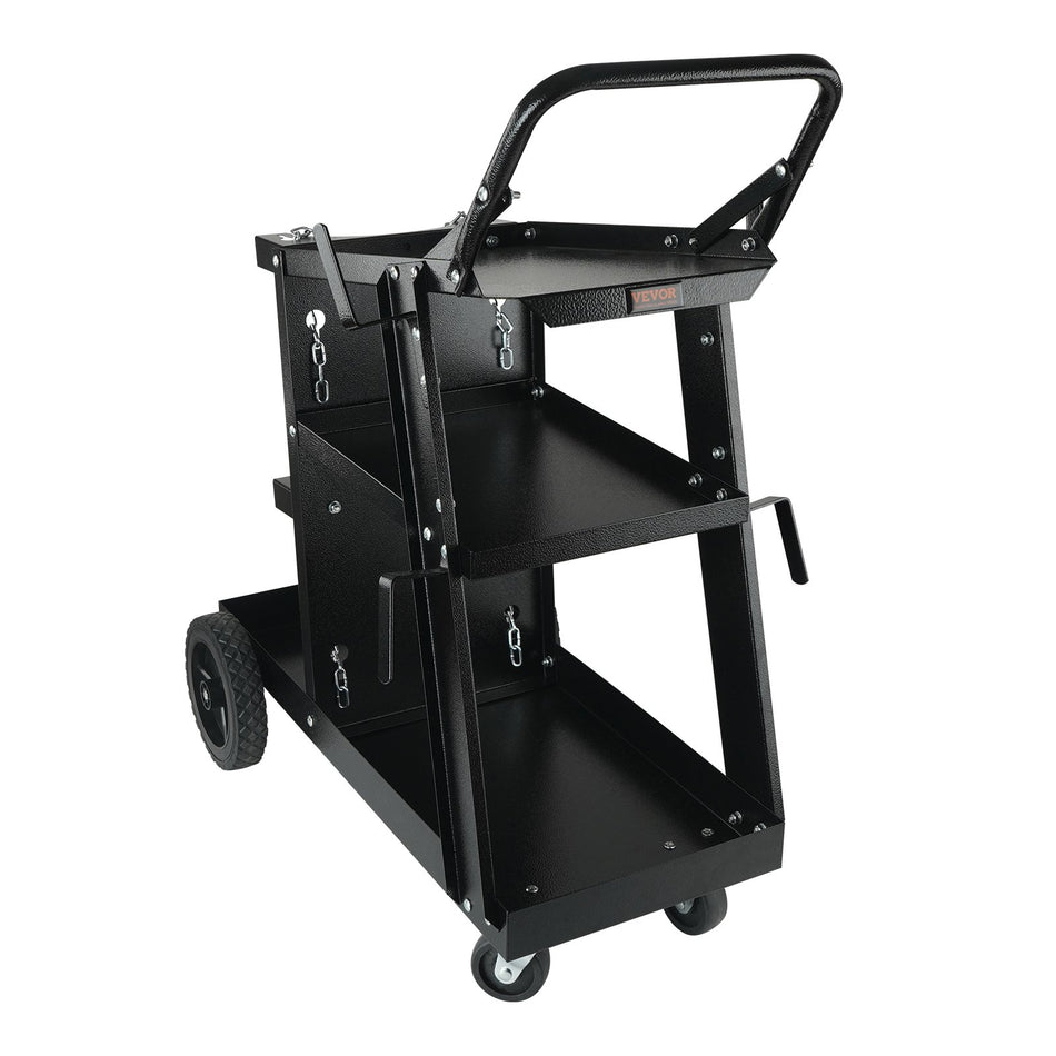 Welding Cart 3 Tier Welder Cart Heavy Duty With 400 Lbs Weight Capacity 360 Swivel Wheels Tank Storage Safety Chains Rolling Mig Welder Cart For Tig Arc Mma Plasma Cutter Welding Machine