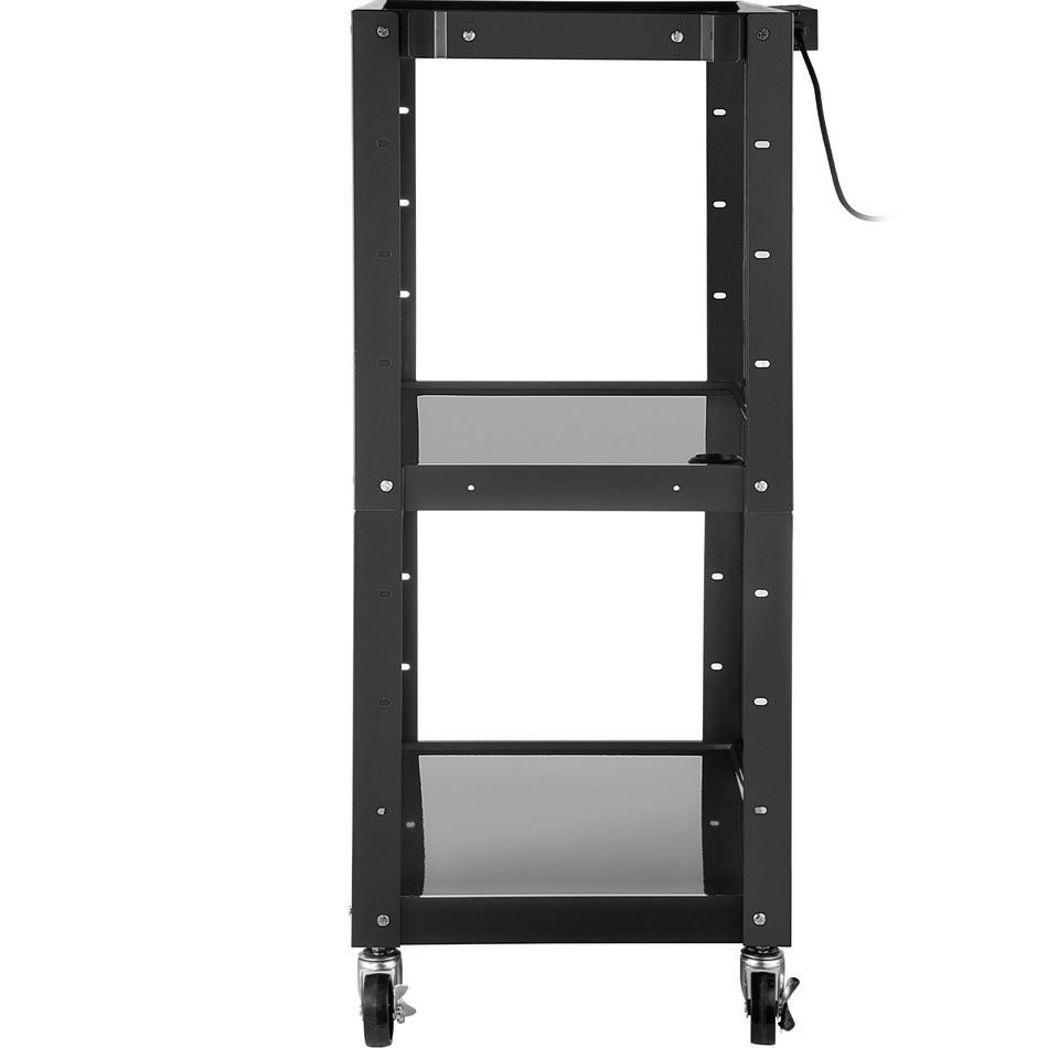 Steel Av Cart 24 42 Height Adjustable Media Cart With Electric Power Cord 24 X 32 Presentation Cart With 3 Shelves 150 Lbs Rolling Projector Cart With And 2 Brakes Suitable For Load Bearing