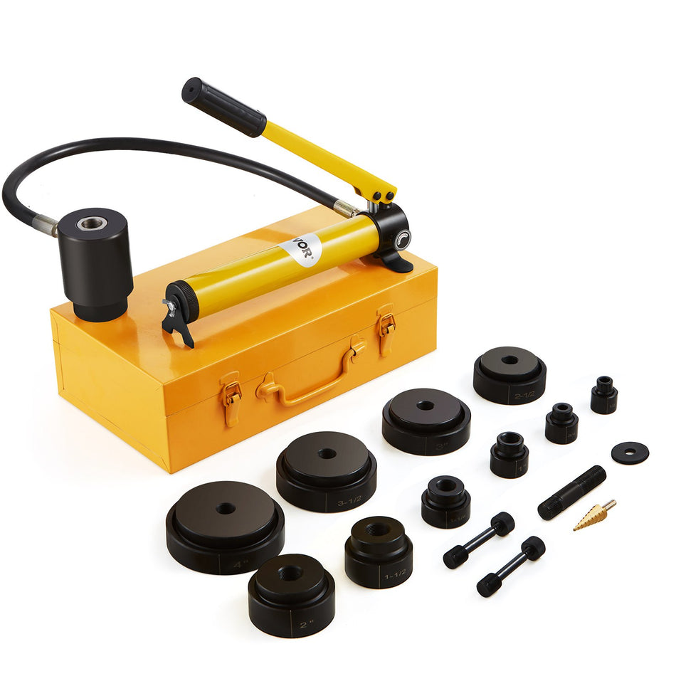 15 Ton Hydraulic Knockout Punch Driver Kit Hole Tool 12 4 With 10 Dies