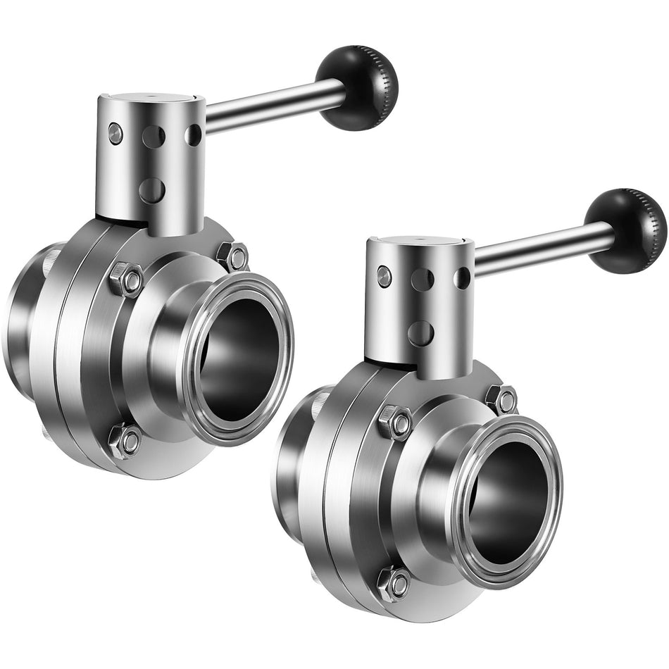 Sanitary Butterfly Valve 2 Pack Stainless Butterfly Valve 15 Tube Outer Diameter Triclamp Butterfly Valve 304 Stainless Steel Sample Valve Tri Clamp With Pull Handle For Controlling The Fluid