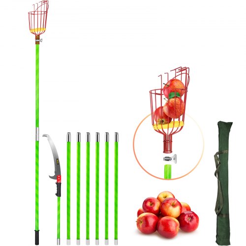 26 Ft Pole Saw With Head Bracket Height Adjustable Telescoping Fruit Picker Tool And Tree Pruner Lightweight Apple Mango Orange Harvesting Catcher Green