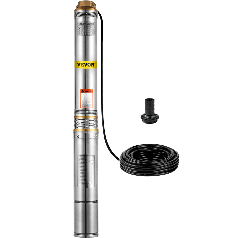 Well Pump 1 Hp Submersible Well Pump 33Gpm Deep Well Pump 207Ft Head With 98Ft Cable Water Well Pumps Submersible Stainless Steel For Factories Farmland Irrigation Use