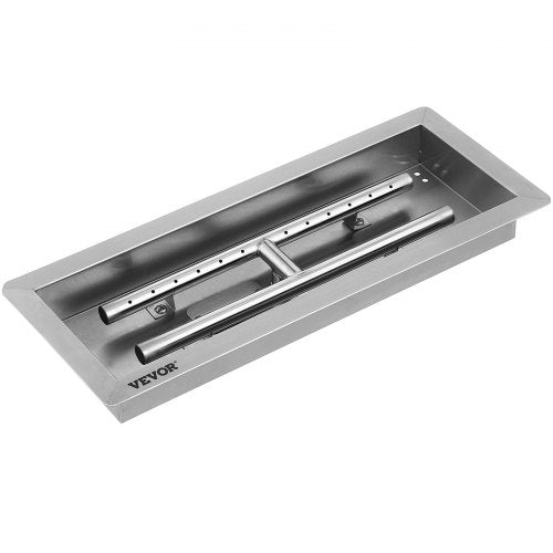 20X8 Inch Stainless Steel Rectangular Built In Fire Pit Pan With H Burner Silver