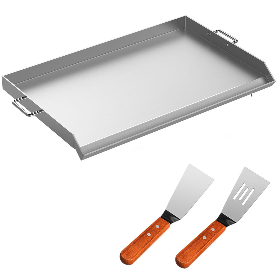 Stainless Steel Griddle 17 X 13 Griddle Flat Top Plate Griddle For Bbq Charcoalgas Gril With 2 Handles Rectangular Flat Top Grill With Extra Drain Hole For Tailgating And Parties
