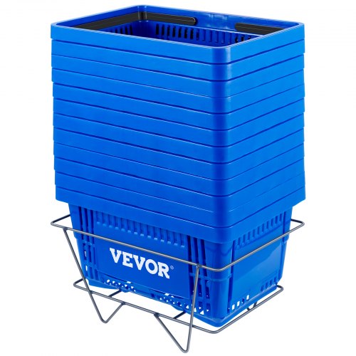 Shopping Basket 169 X 118 X 87 In428 X 30 X 22 Cml X W X H Plastic Handle And Iron Stand Set Of 12 Store Baskets With Durable Pe Material Used For Supermarket Retail Bookstore Blue