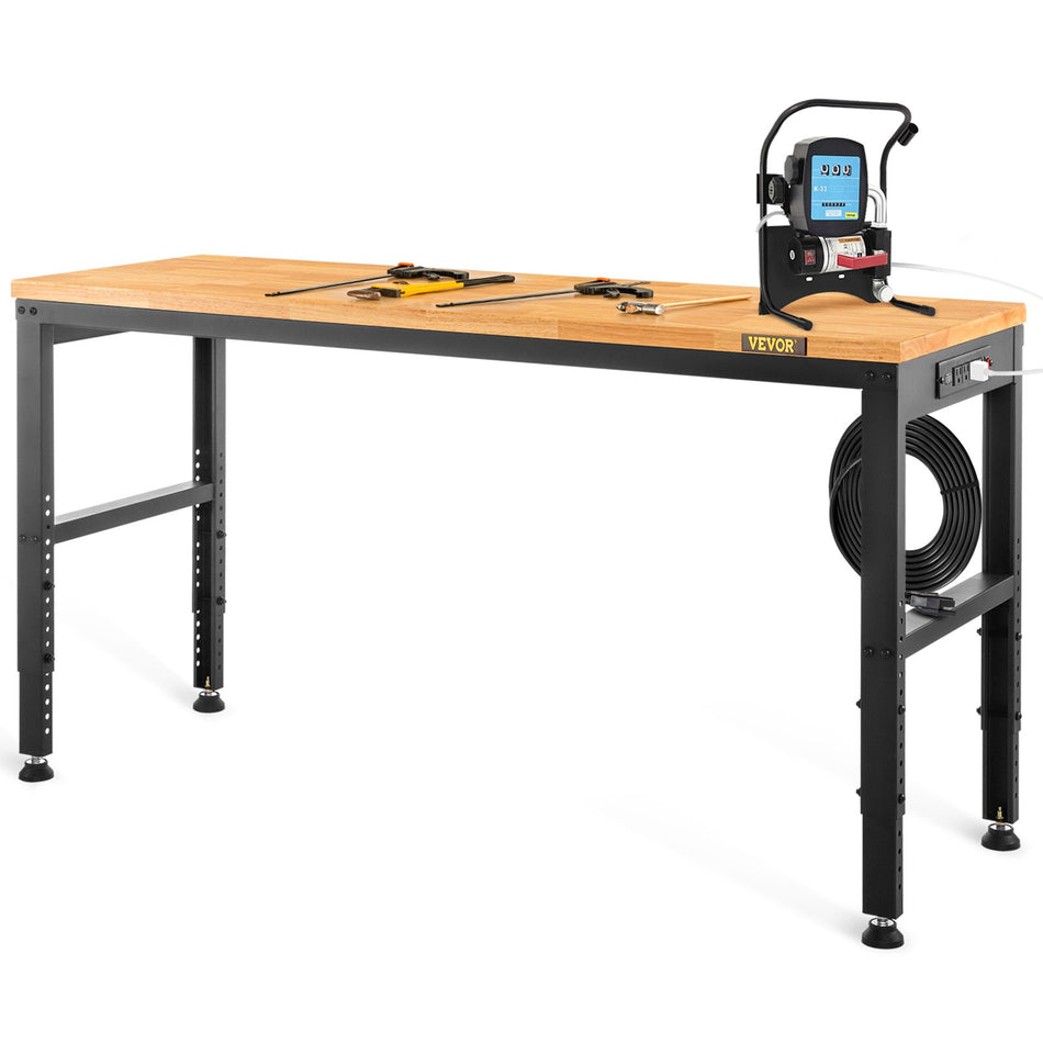 Workbench Adjustable Height 48 L X 24 W X 381 H Garage Table W 283   381 Heights 2000 Lbs Load Capacity With Power Outlets Hardwood Top Metal Frame Foot Pads For Office Home