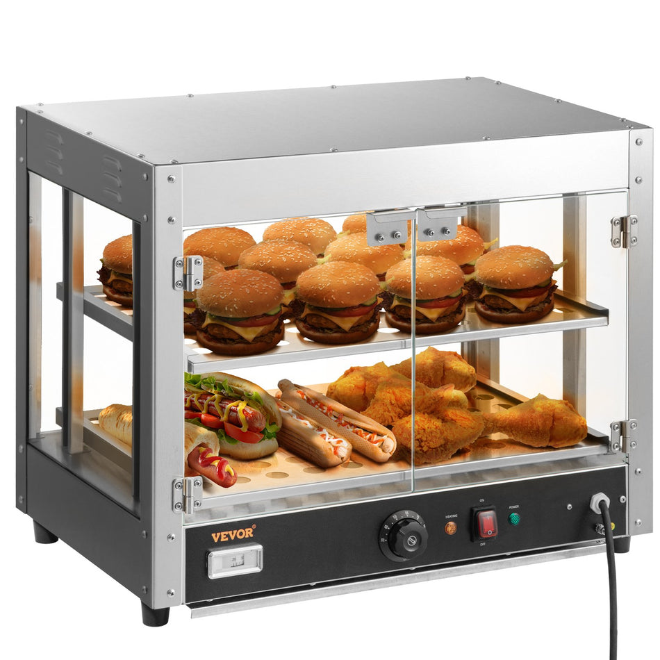2 Tier Commercial Food Warmer Countertop Pizza Cabinet With Water Tray