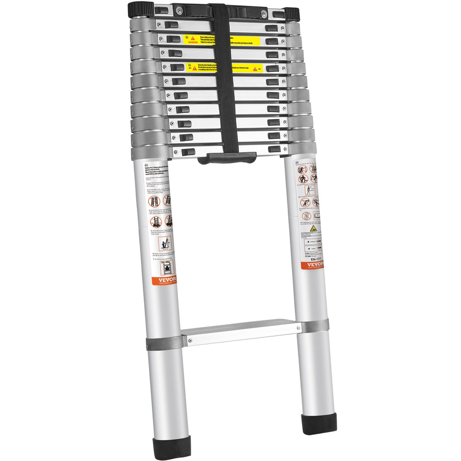 Telescoping Ladder 15 Ft Aluminum One Button Retraction Collapsible Extension Ladder 400 Lbs Capacity With Non Slip Feet Portable Multi Purpose Compact Ladder For Home Rv Loft Ansi Liste