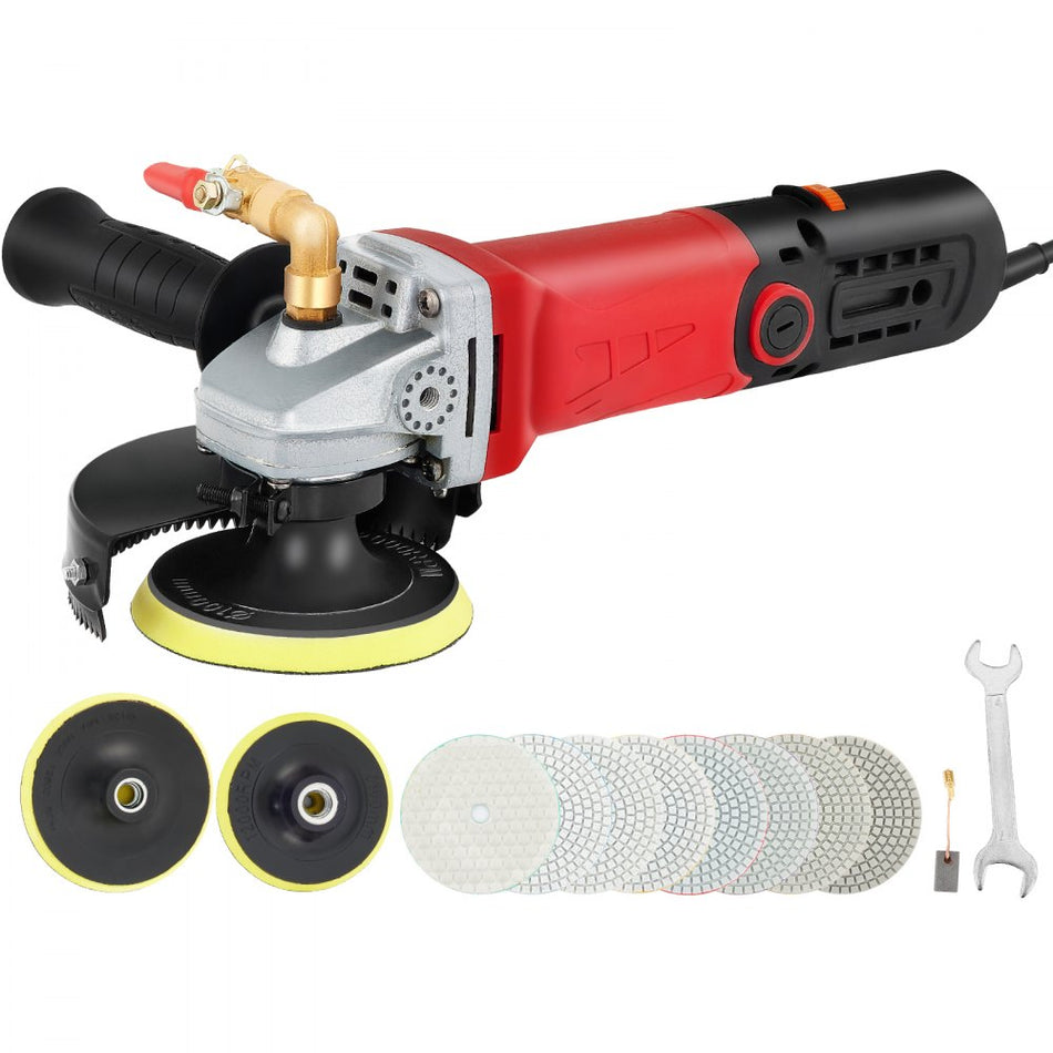 Wet Buffer Polisher Variable Speed 8 Pcs Kit Extra 4 5 Diamond Polishing Pads Buffing Machine W 59 Pipe Adapter Splash Shield Concrete Stone Tool For Granitemarble Countertop Ce Upper Water Injection 860W