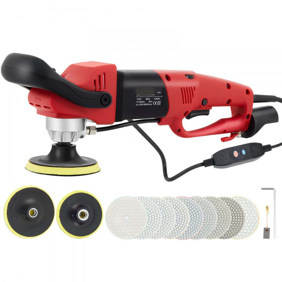 Wet Polisher Grinder 6 Variable Speed Buffing Machine 8Pcs Polishing Kit With 4 5 Diamond Polishing Pads Splash Shield Concrete Stone Tool For Ceramic Tile Marble Stone Countertop Lower Water Injection 1200W