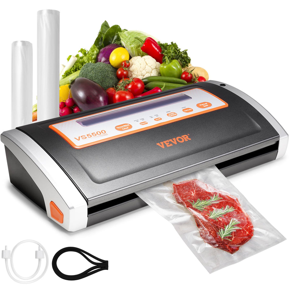 Vacuum Sealer Machine 80Kpa 130W Powerful Multifunctional For Dry And Moist Food Storage Automatic And Manual Air Sealing System With Built In Cutter 2 Bag Rolls And An External Hose