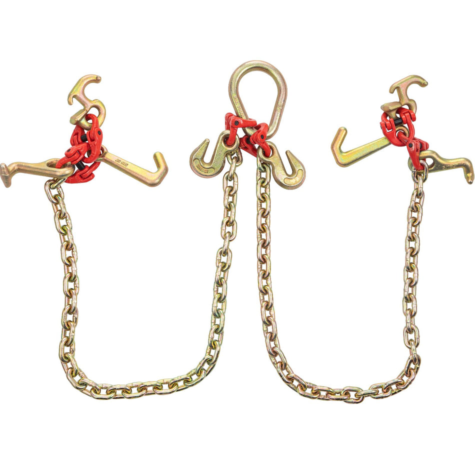 V Bridle Chain 516 In X 3 Ft Tow Chain Bridle G80 V Bridle Transport Chain 9260 Lbs Break Strength With G70 Rtj Hooks Grab Hooks Heavy Duty Pear Link Connector And Chain Shorteners