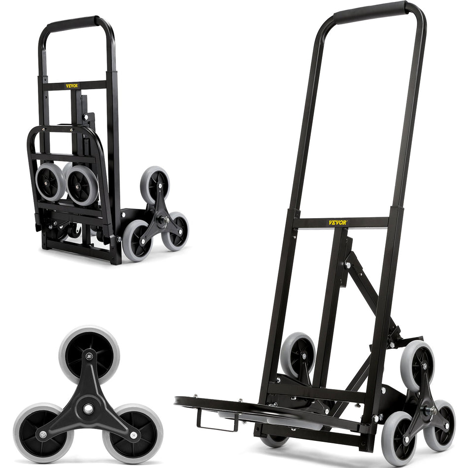 Stair Climbing Hand Truck Heavy Duty Hand Cart Dolly 375 Lbs Load Capacity Foldable Stair Climber Hand Trucks With Adjustable Handle All Terrain Cart For Stairs With 10 Wheels