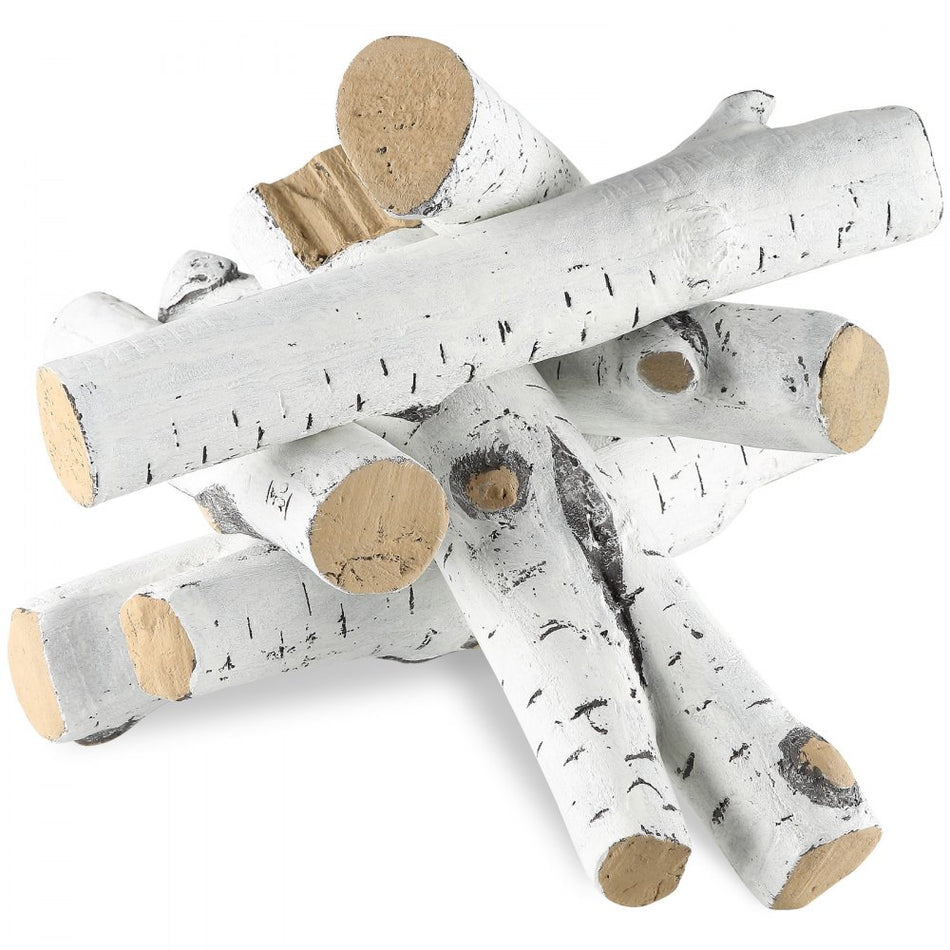 6 Pcs Large Withe Birch Logs Gas Fireplace Ceramic Logs For Fire Place Heat Resistant Wood Log Gas Realistic Logs Stackable Wood Branches For Gas Fireplace Firebowl Indoor Or Outdoor