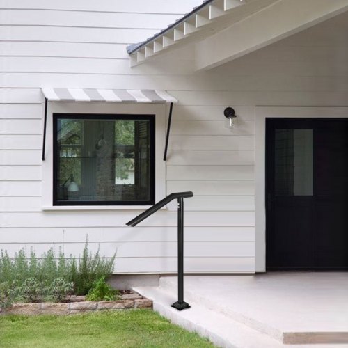 Vevor 3Ft Step Railing Iron Stair Handrail Floor Mounted Sturdy Black Arched Handrails For Outdoor Indoor Steps Fits 2 To 3 Steps