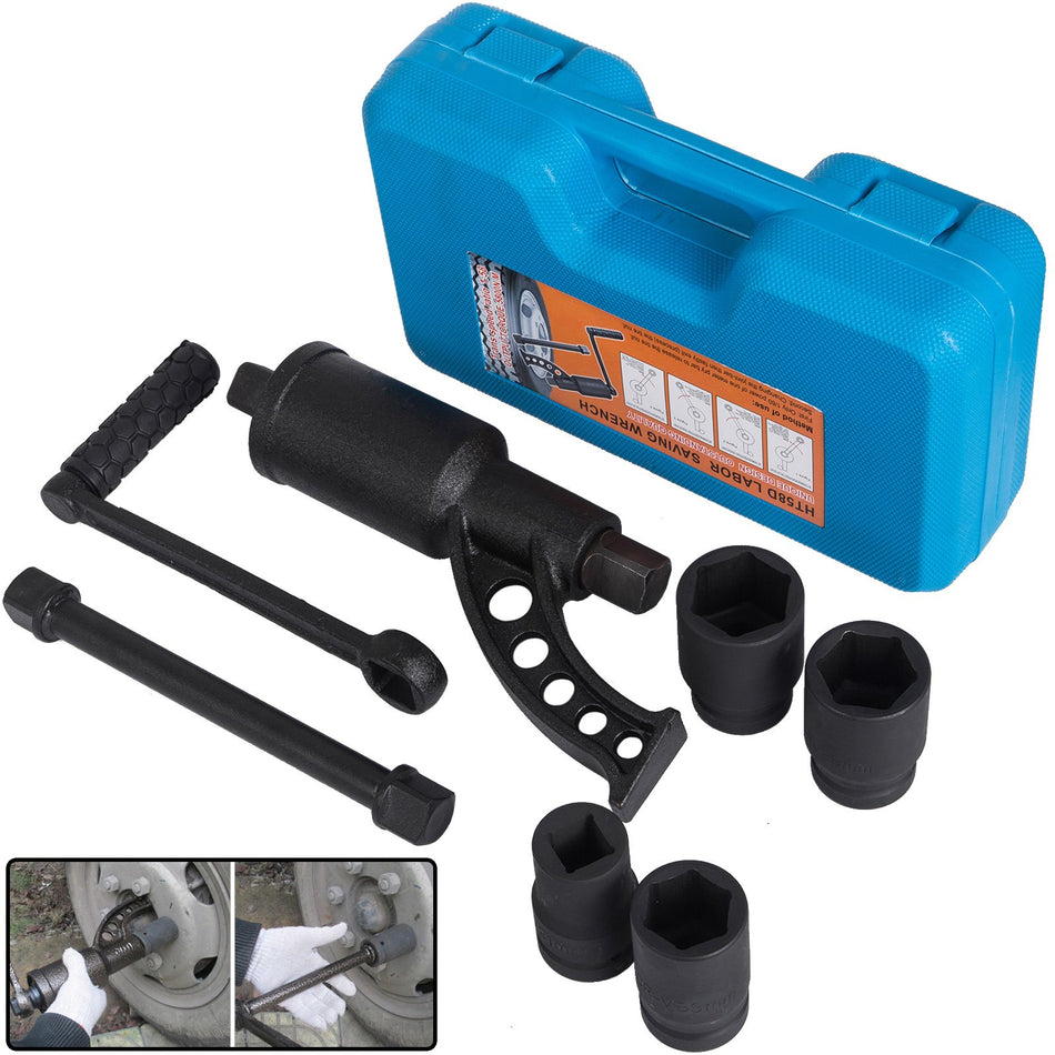 158 Torque Multiplier Set Wrench Lug Nut Labor Saving Lugnuts 4 Sockets W Case