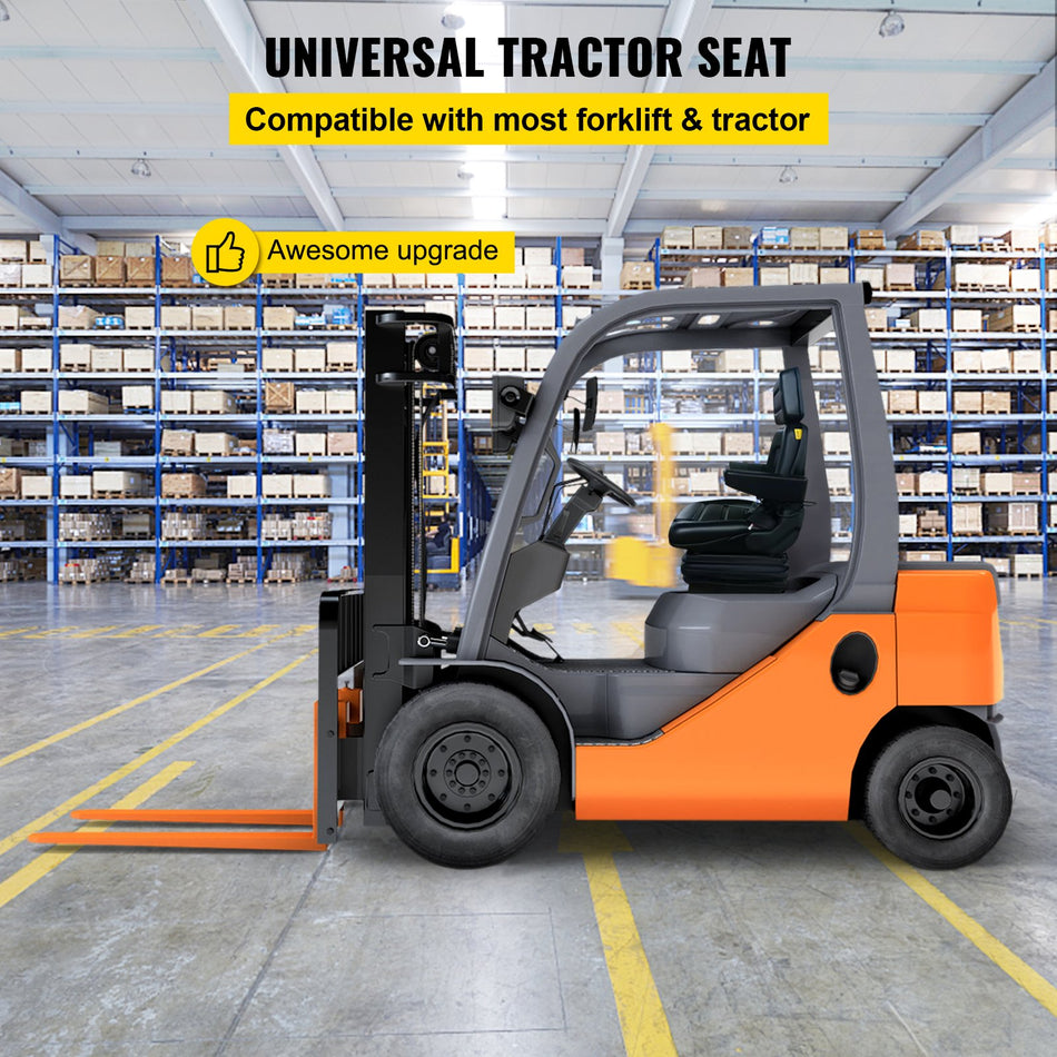 Suspension Seat Adjustable Backrest Headrest Armrest Forklift Seat With Slide Rails Foldable Heavy Duty For Tractor Forklift Excavator Skid Steer