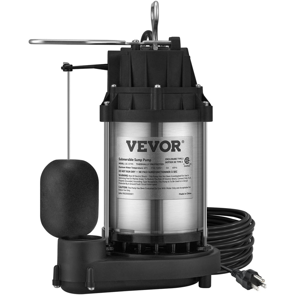 Submersible Sump Pump Water Pump 12 Hp 4320Gph Cast Iron Steel Basement