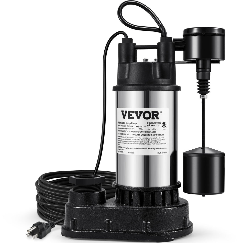 15 Hp Submersible Cast Iron And Steel Sump Pump 6000 Gph Submersible Water Pump With Integrated Vertical Float Switch For Basement Water Basin And Flooding Area