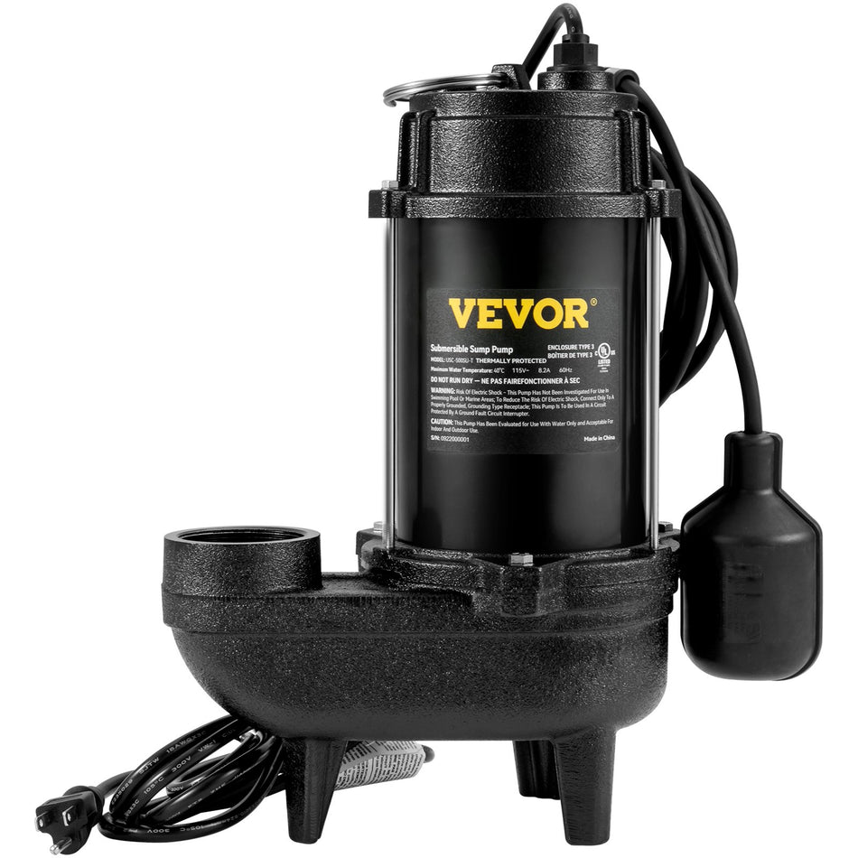 Submersible Sewage Pump Water Pump 34 Hp 5880Gph Cast Iron With Float