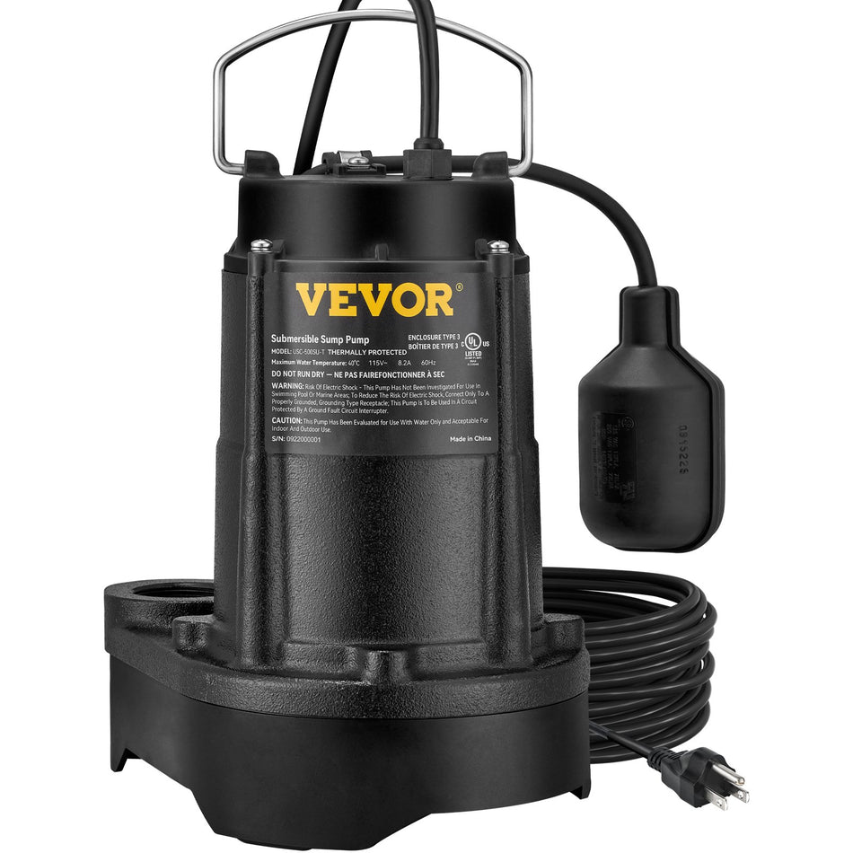 Submersible Sump Pump Water Pump 12Hp 3960Gph Cast Iron W Float Basement