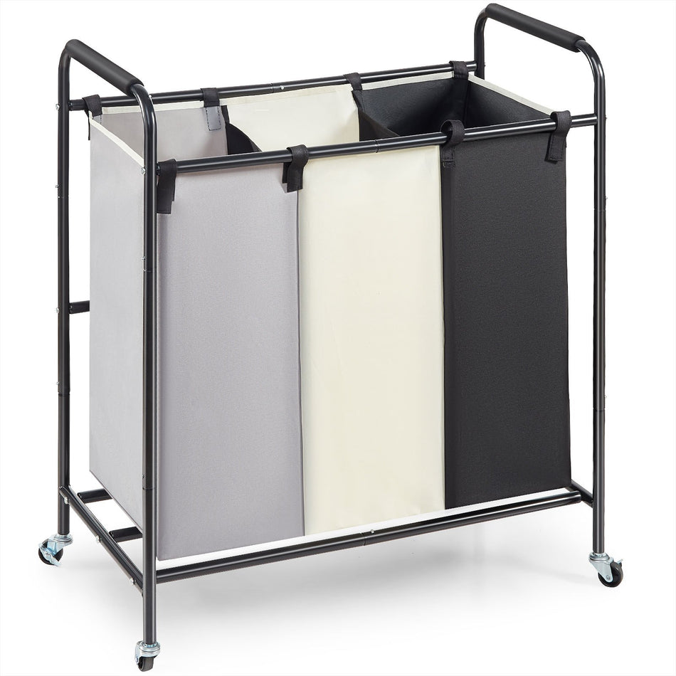 3 Section Laundry Basket Heavy Duty Laundry Hamper Storage Organizer Laundry Sorter Cart With Heavy Duty Lockable Wheels For Dirty Clothes In Laundry Room Bedroom